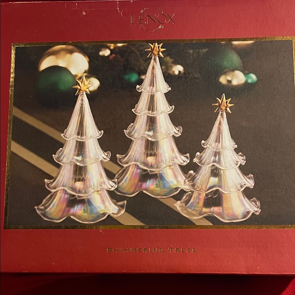Lenox Iridescent Holiday Shimmering Tree Set with Gold Stars